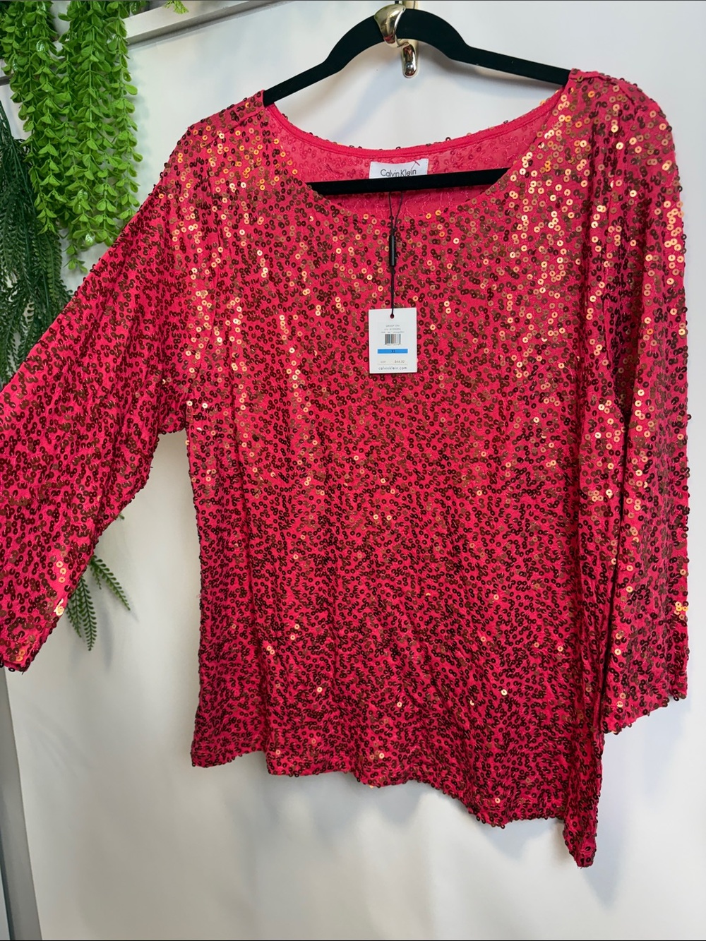 Calvin Klein Hot Pink Sequin Scoop Neck Top